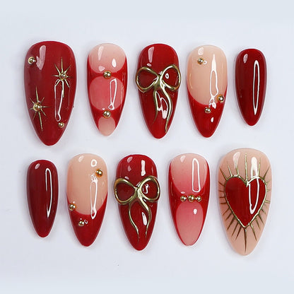 Decorative Press-On Nail Set with Elegant Heart and Floral Designs Acalora