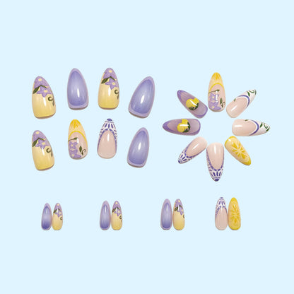Artificial nails with creative lemon and lilac design Acalora