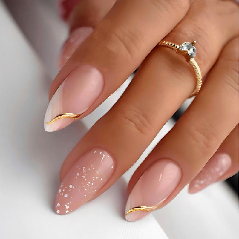 Premium Decorative Press-On Nail Set with Glitter and Gold Accents Acalora
