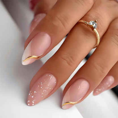 Premium Decorative Press-On Nail Set with Glitter and Gold Accents Acalora
