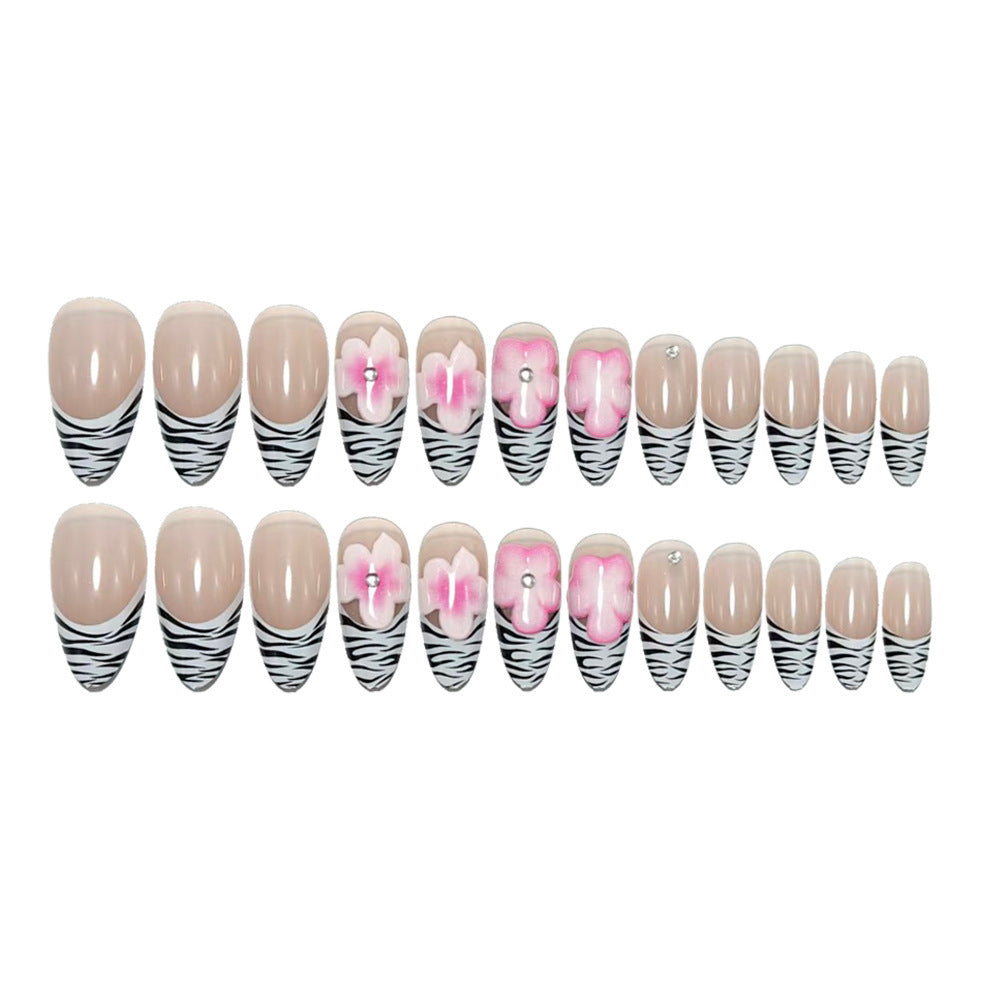 Artificial nails with flower and zebra stripe pattern Acalora