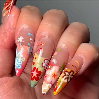 Artistic Floral Stiletto Press-On Nails Acalora