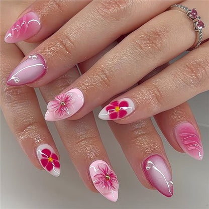 Decorative Stiletto Press-On Nail Art with Floral Accents Acalora