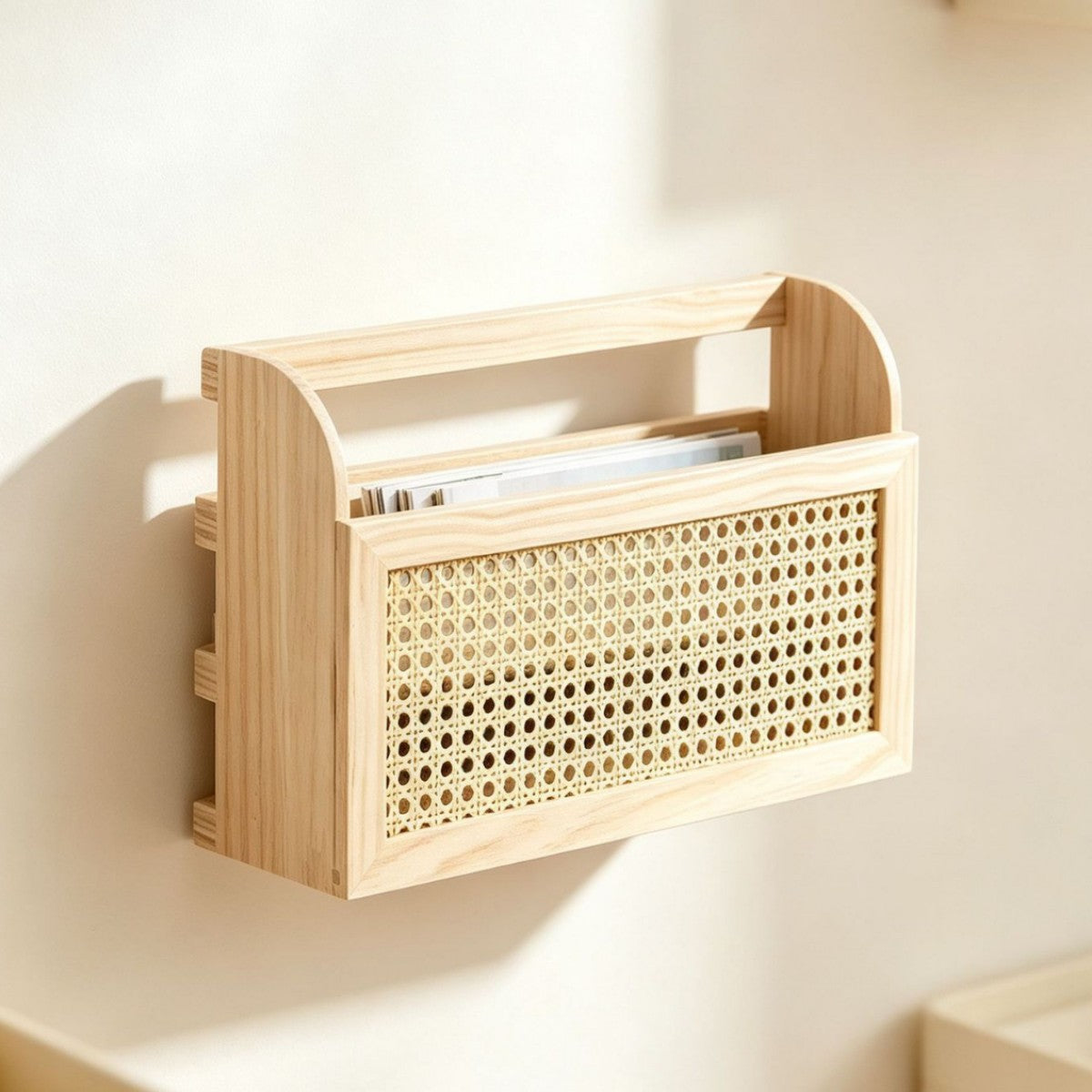 Stylish storage box made of wood and rattan Acalora