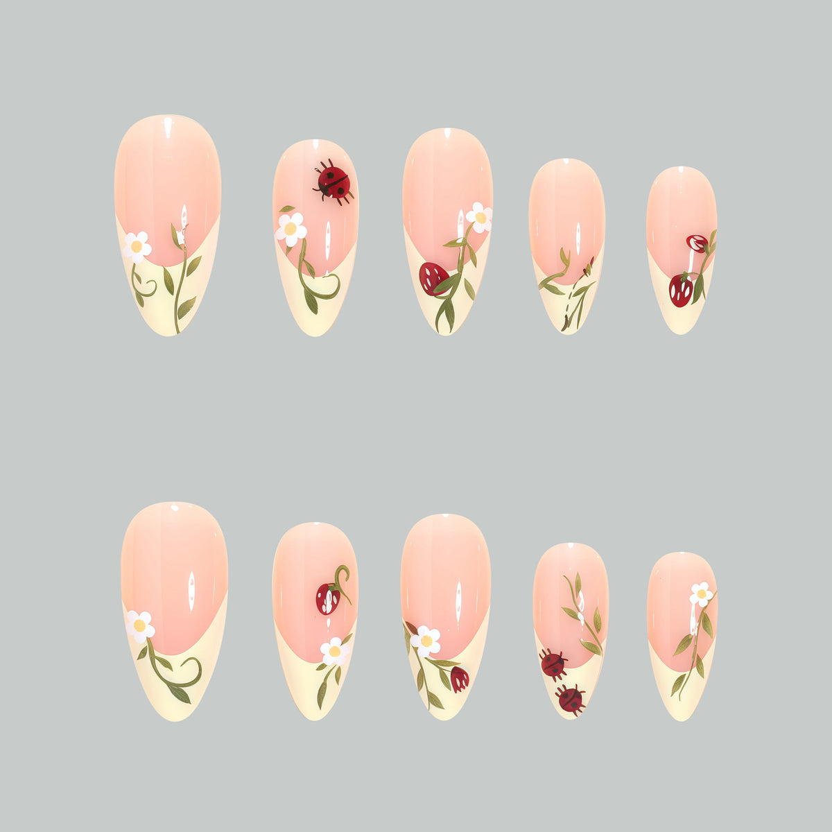 Artistic Floral Stiletto Nail Tips Acalora