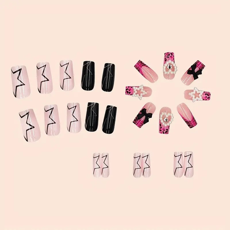Decorative Press-On Nail Art with Pearl Accents Acalora