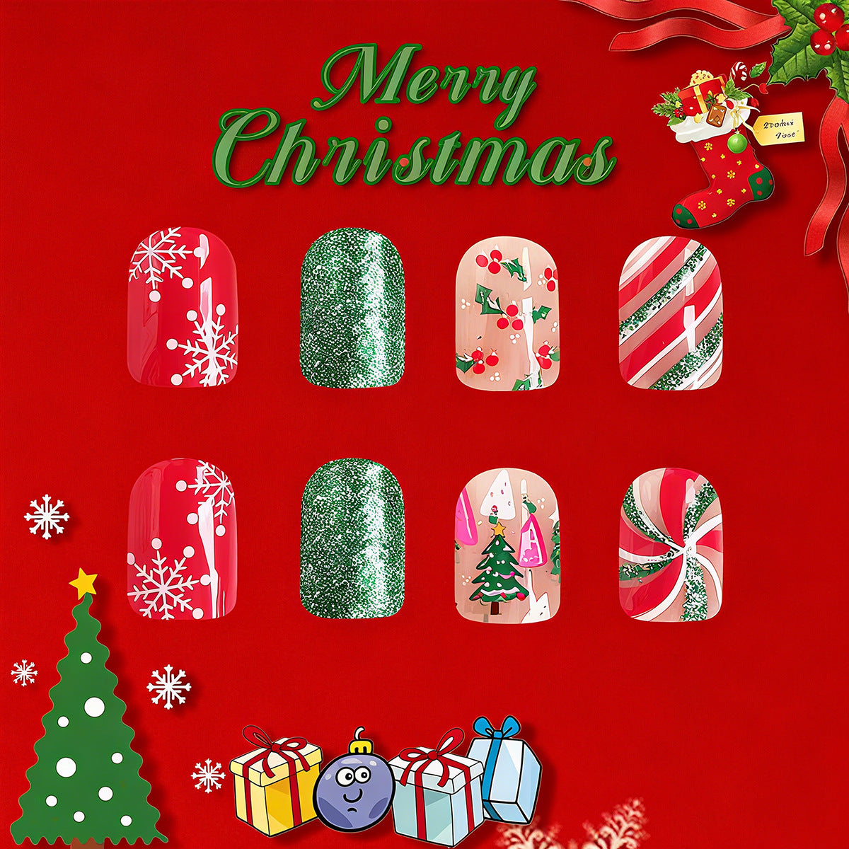 Artificial nail set with festive Christmas design and creative motifs Acalora 1788236745