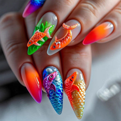 Artificial nail set with vivid fish motifs Acalora