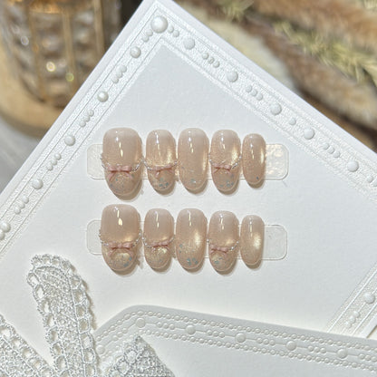 Press-On Nail Art Set with Elegant Bow Accents Acalora