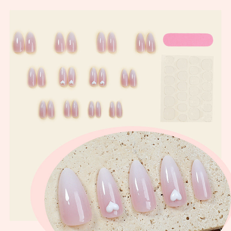 Elegant Press-On Nail Set with Heart Embellishments Acalora