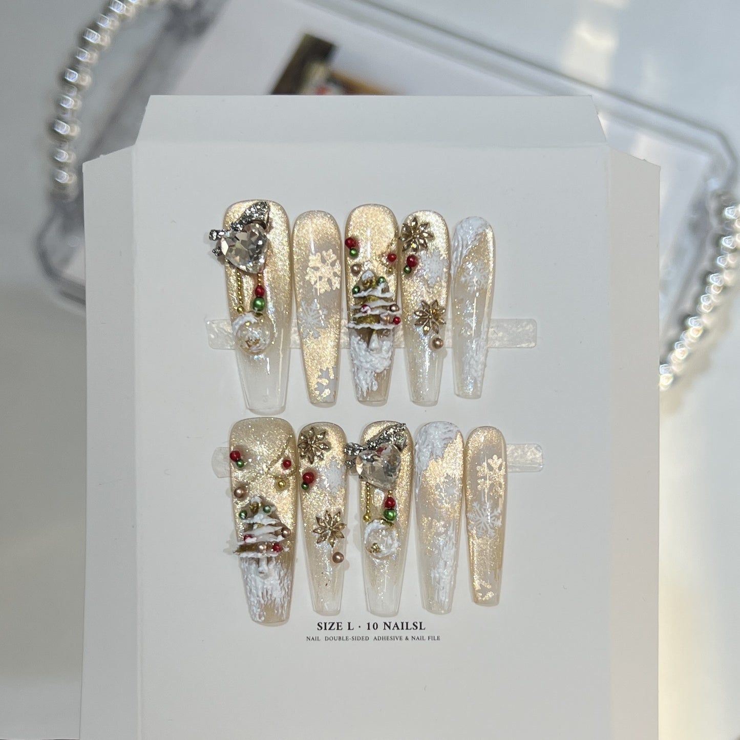 Glittery Press-On Nail Art Set with Snowflake Design Acalora