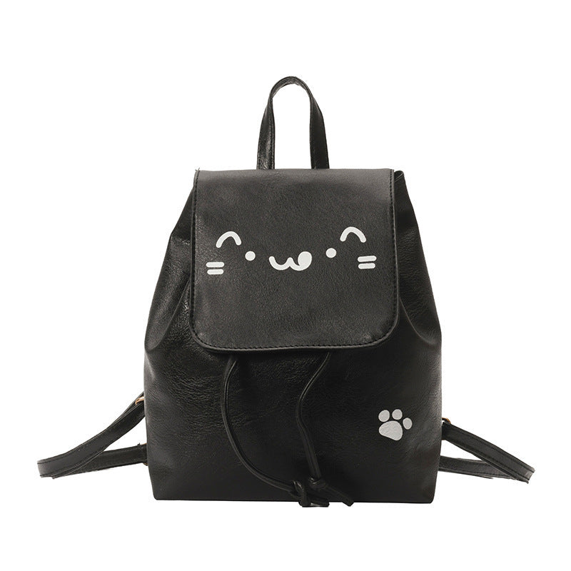 Cute Cat-Themed Faux Leather Backpack Acalora
