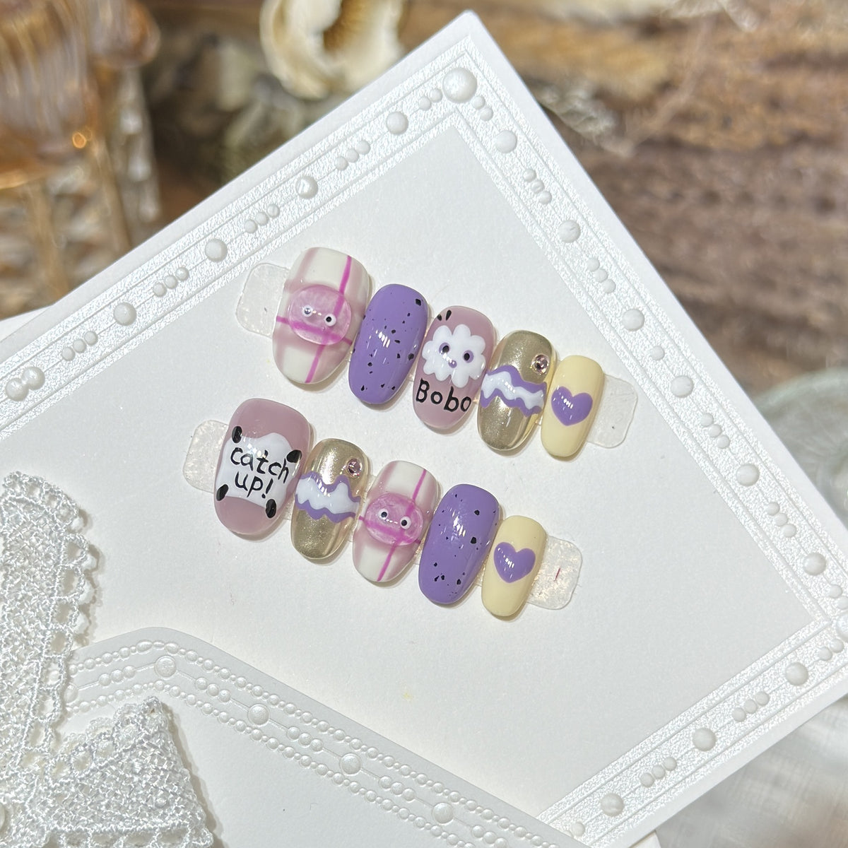 Playful Cartoon-Themed Press-On Nail Art Set Acalora