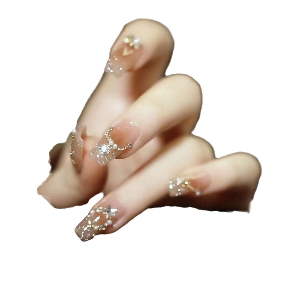 Elegant Decorative Press-On Nail Art Set with Gemstone Accents Acalora