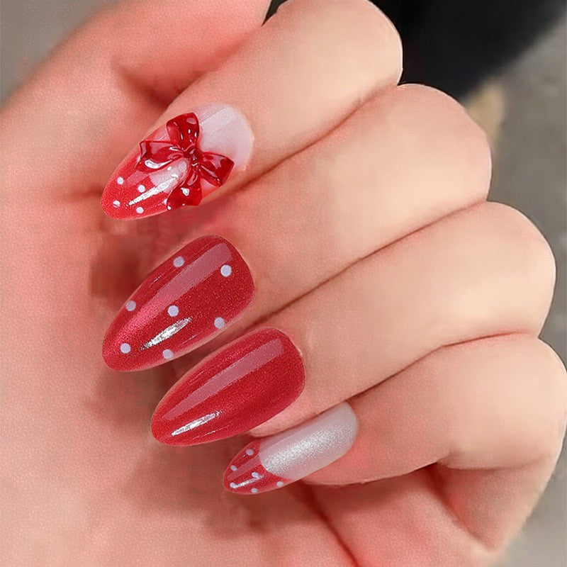 Decorative Press-On Nail Set with Bow Accents Acalora