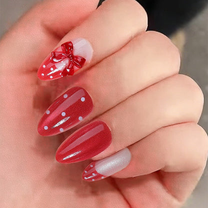 Decorative Press-On Nail Set with Bow Accents Acalora