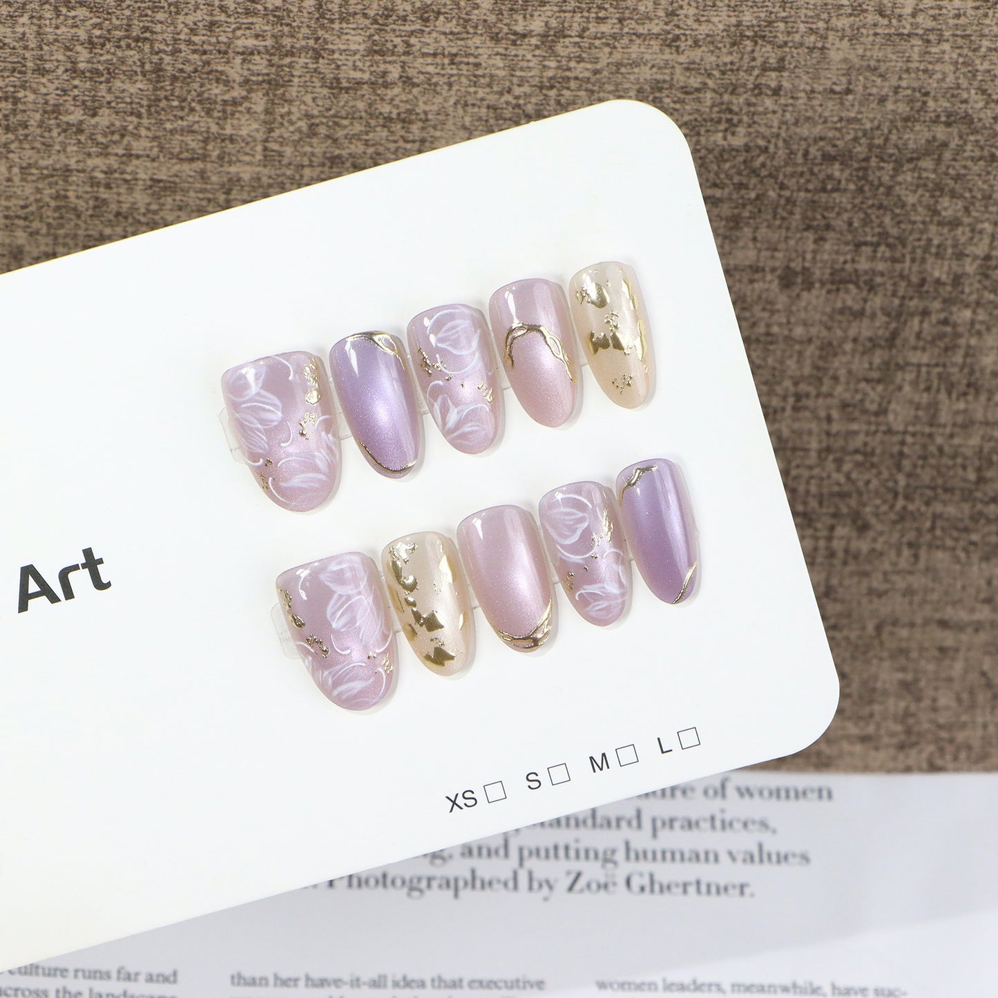 Floral and Metallic Press-On Nail Art Acalora