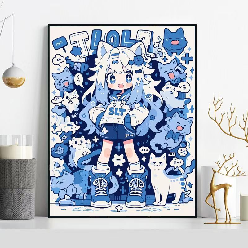 Whimsical Cat-Themed Illustration Wall Art