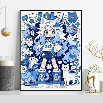 Whimsical Cat-Themed Illustration Wall Art