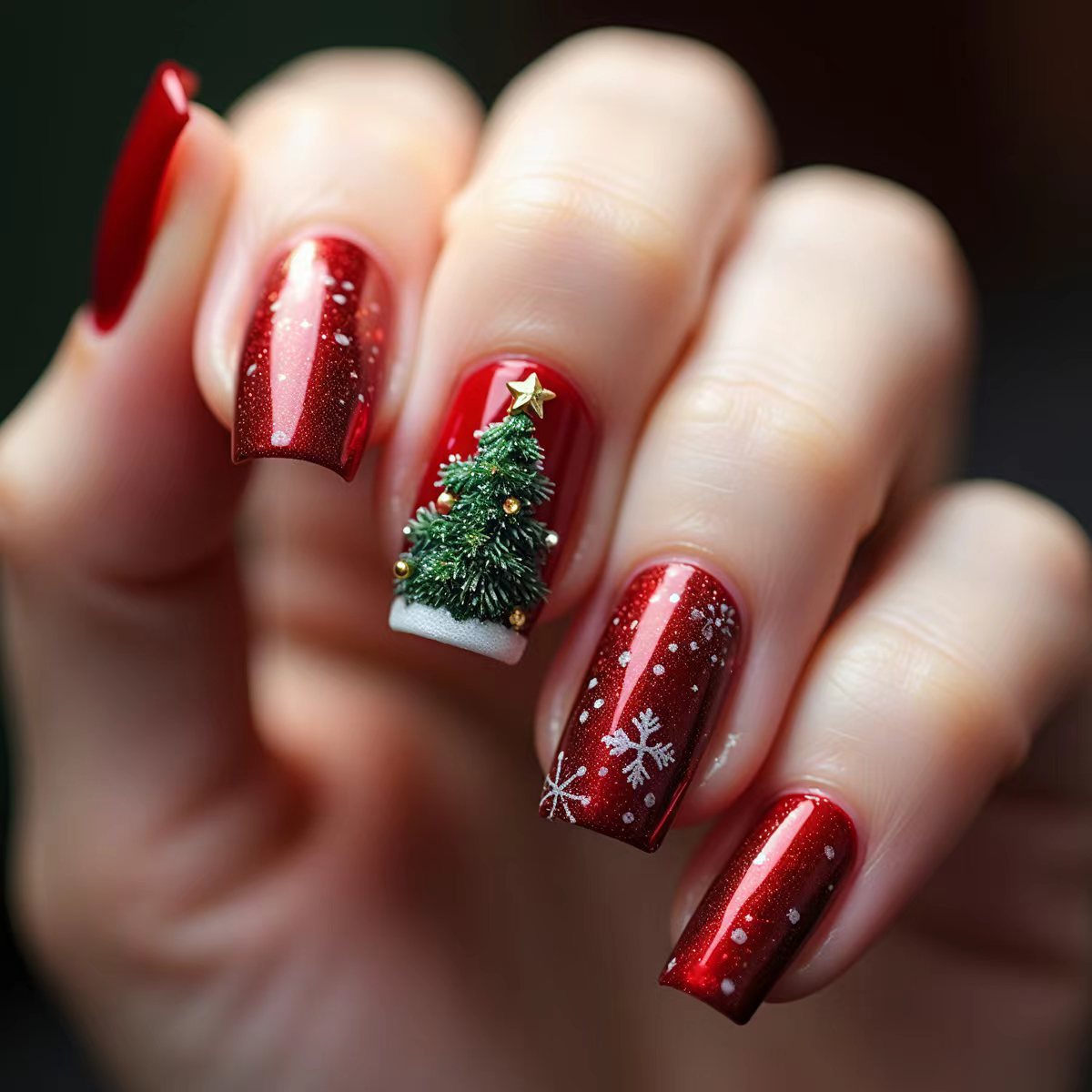 Festive 3D Christmas Tree Nail Art Acalora