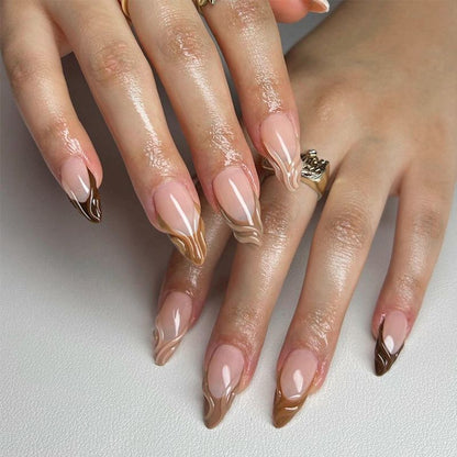 Acrylic nail set with elegant marble pattern and glossy finish Acalora