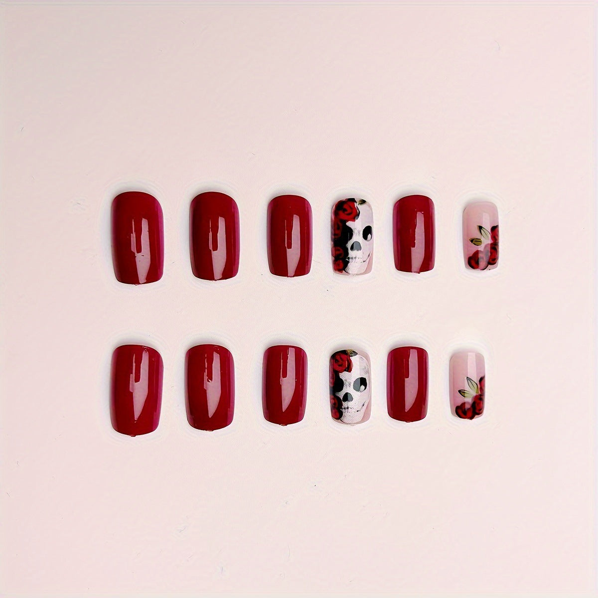 Artistic Skull and Rose Nail Art Acalora