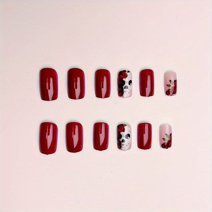 Artistic Skull and Rose Nail Art Acalora