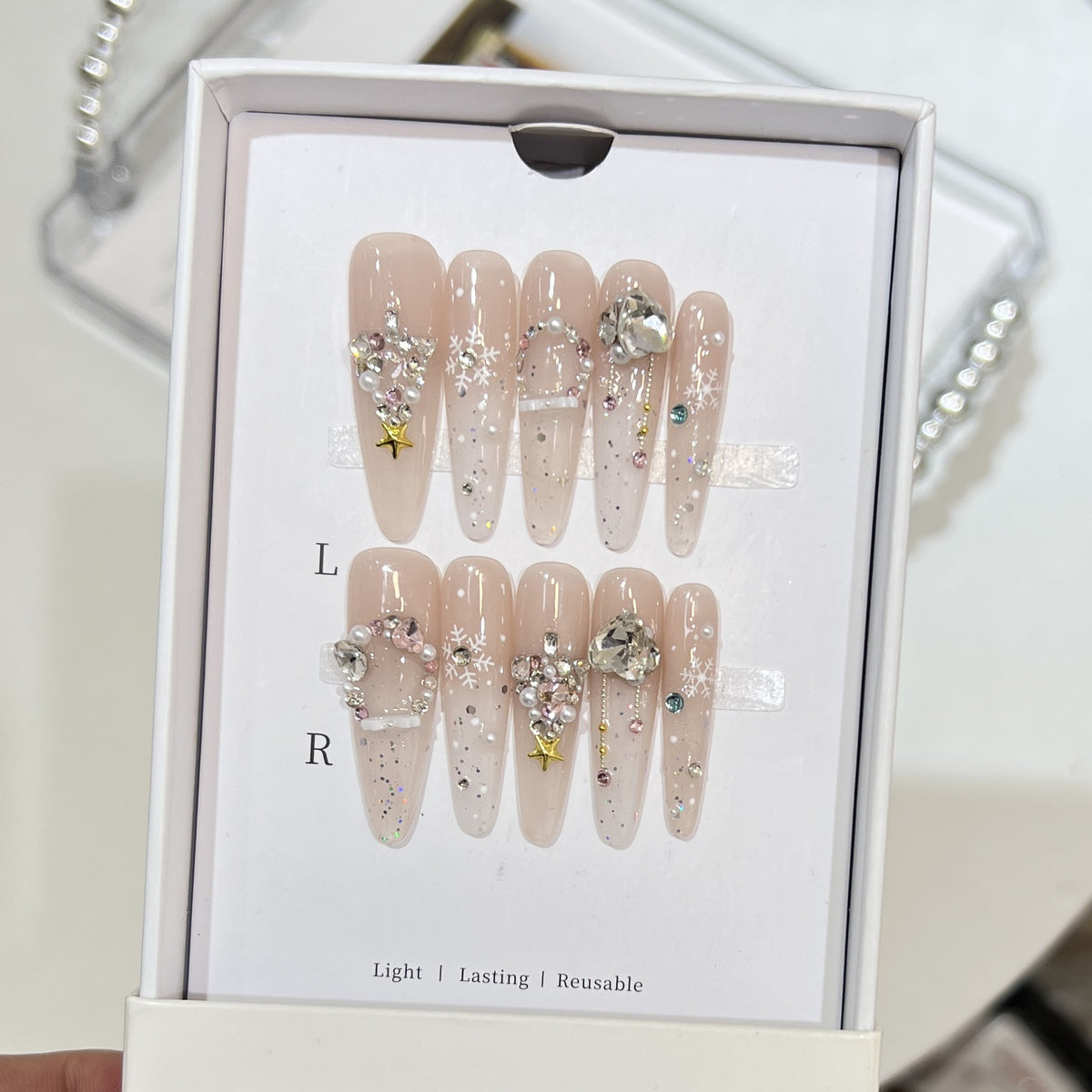 Decorative Gemstone Press-On Nail Tips Acalora