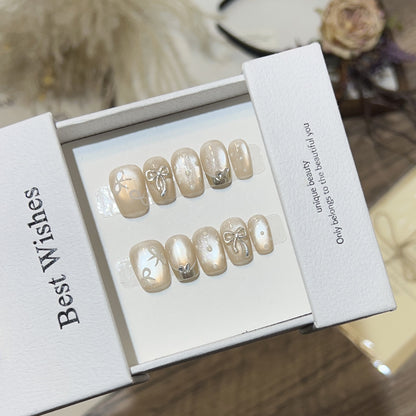 Elegant Bow-Embellished Press-On Nail Art Set Acalora