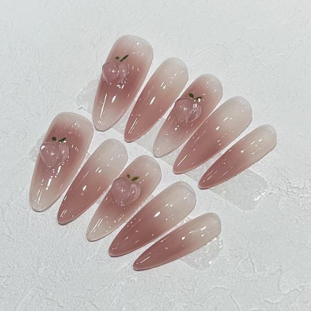 Elegant Press-On Almond Nail Set with Heart Detail Acalora