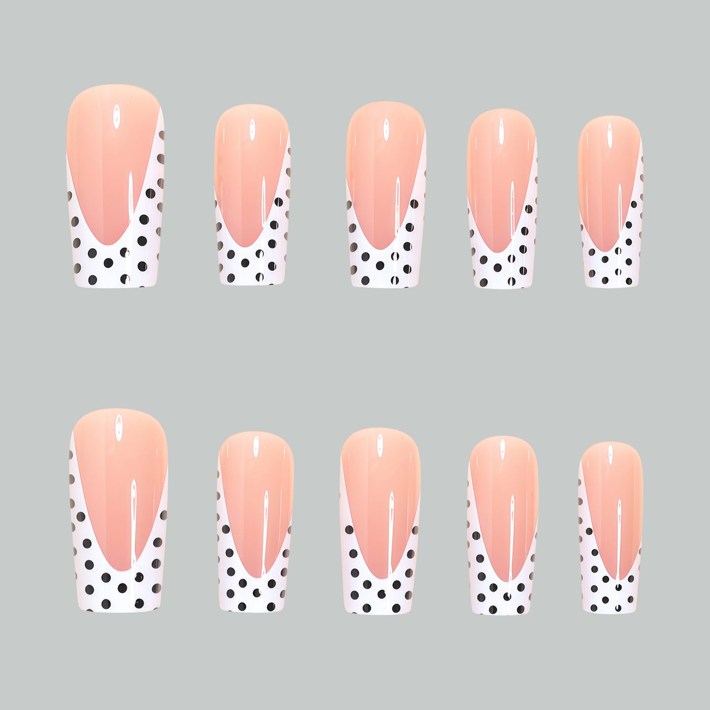 Artistic Long Press-On Nail Tips with Polka Dot Design Acalora