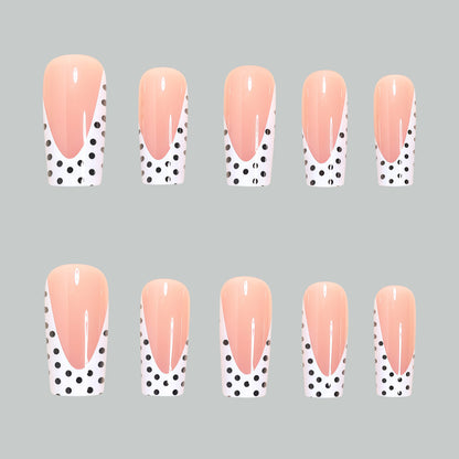 Artistic Long Press-On Nail Tips with Polka Dot Design Acalora