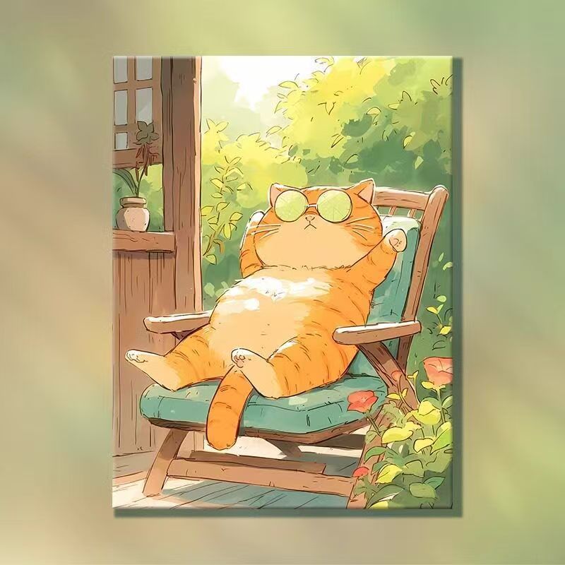Playful Cartoon Cat Illustration Wall Art