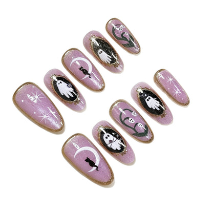 Halloween-Themed Ghost and Cat Press-On Nail Art Set Acalora