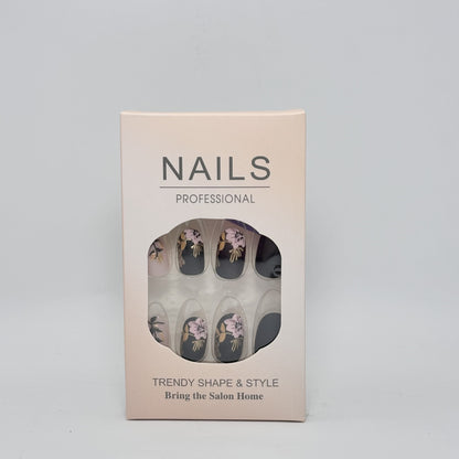 Professional Press-On Nail Set with Elegant Floral Design Acalora
