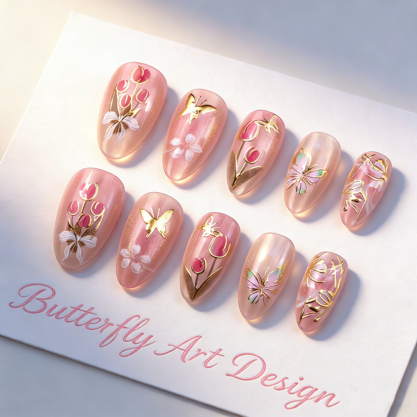Acrylic nail set with glamorous golden accents Acalora
