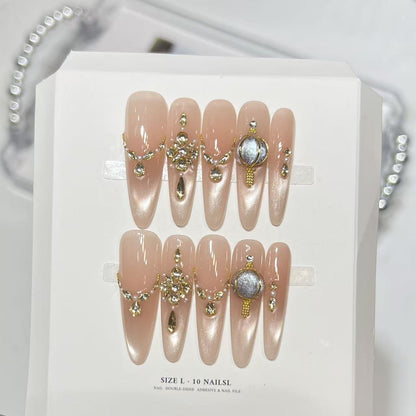 Decorative Stiletto Press-On Nail Set with Elegant Gemstone Embellishments Acalora
