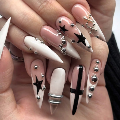 Decorative Press-On Nail Art Set with Star and Gem Accents Acalora