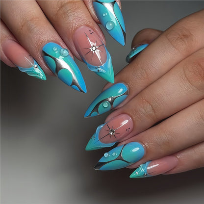 Artistic Stiletto Press-On Nails with Metallic Accents Acalora
