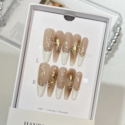 Elegant Stiletto Press-On Nail Set with Floral and Glitter Design Acalora