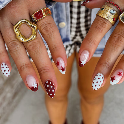 Artistic Star and Polka Dot Press-On Nail Set Acalora
