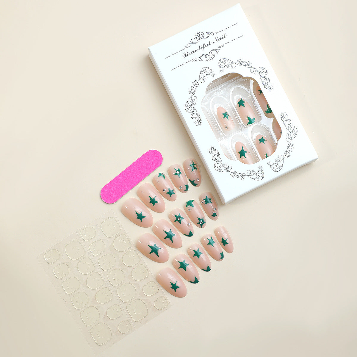 Decorative Press-On Nail Art Set with Star Patterns Acalora