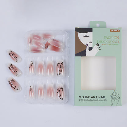 Press-on nails in elegant ombre design with floral accents Acalora