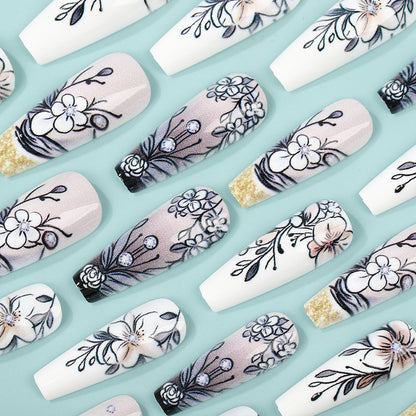 Art Nail Set with Artistic Floral Decorations Acalora