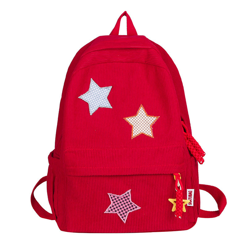 Fun Star Patterned Corduroy School Backpack Bowlift