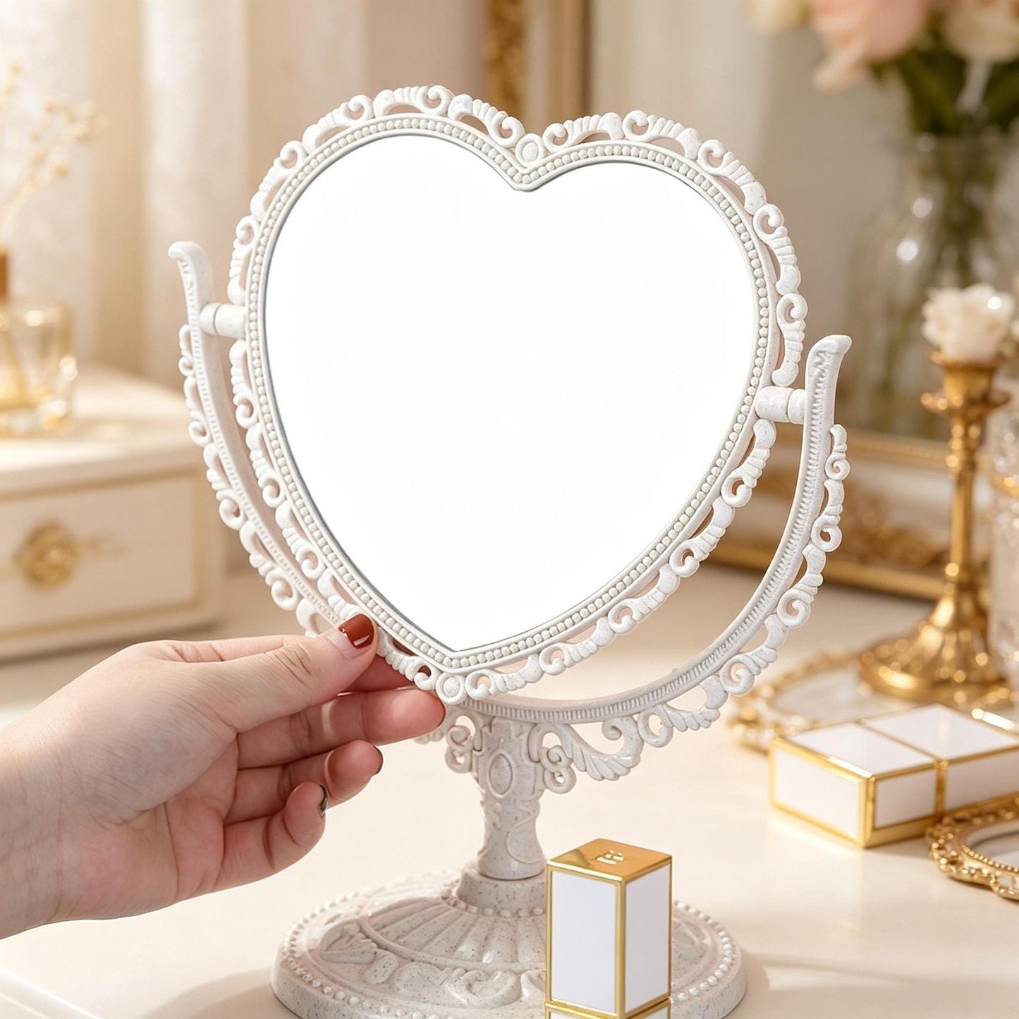 Heart-Shaped Tabletop Vanity Mirror