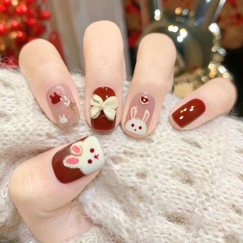 Playful Bunny-Themed Decorative Press-On Nails Acalora
