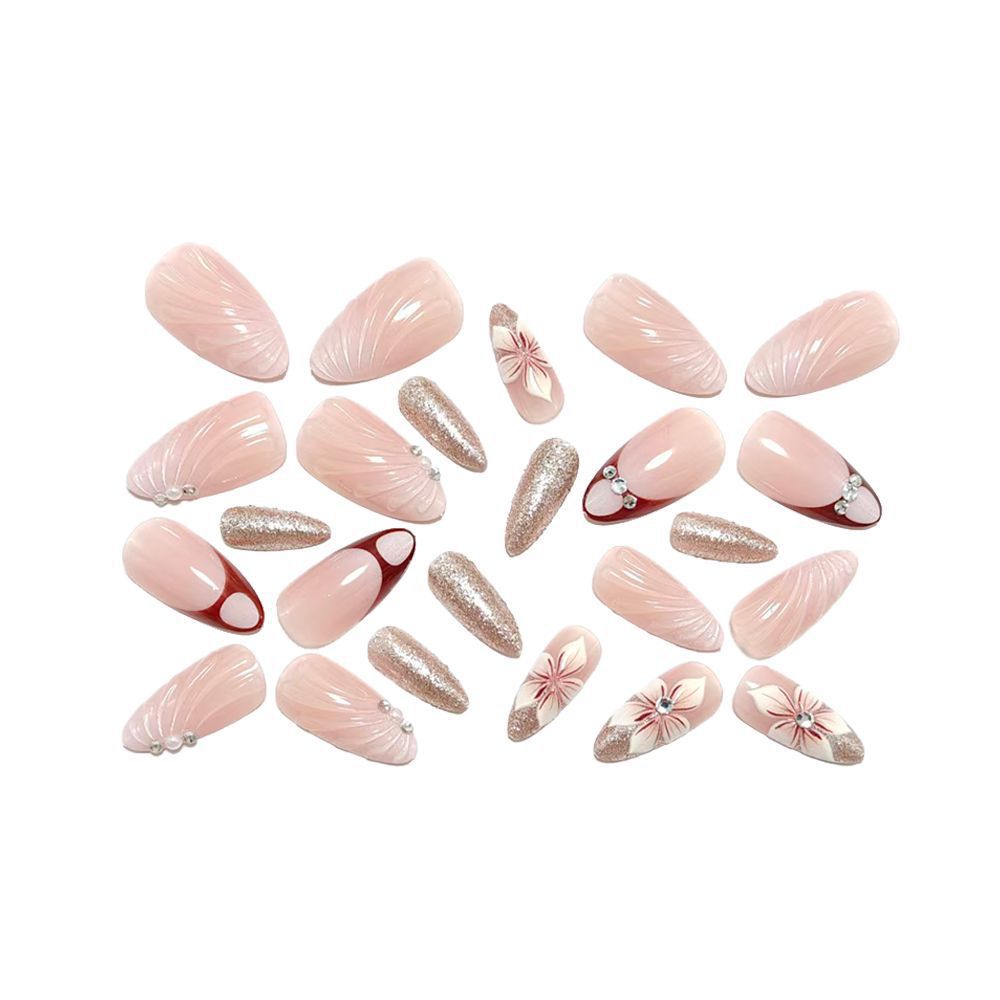 Artificial nails in elegant floral design with glitter accents Acalora
