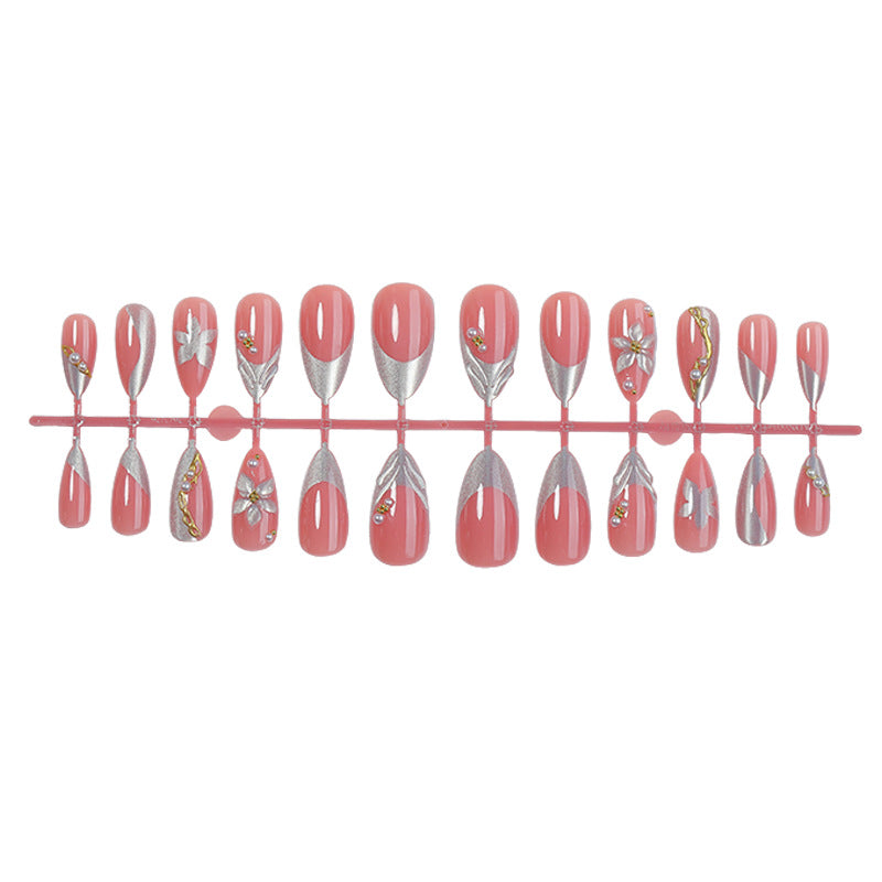 Premium Decorative Press-On Nail Set with Floral and Gem Accents Acalora