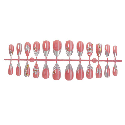 Premium Decorative Press-On Nail Set with Floral and Gem Accents Acalora